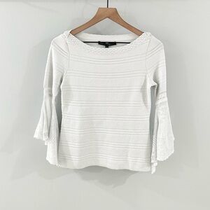 NWT WHBM Lace Bell Sleeve Knit Sweater Gray Size XS